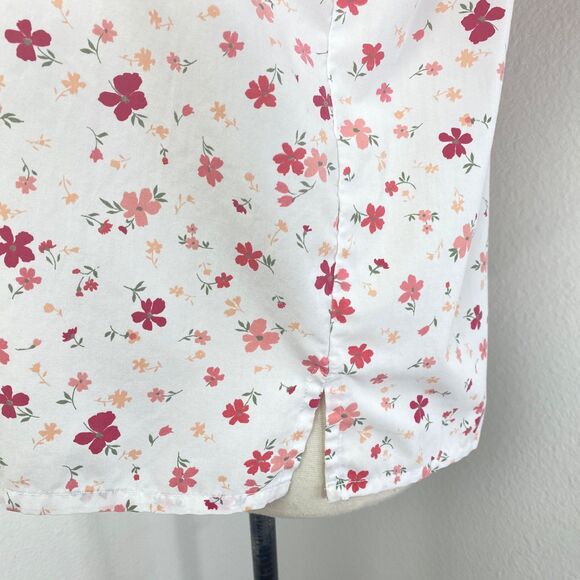 Bobbie Brooks White Red Floral Blouse XL Button Front Oversized Boho Peasant Top - Picture 6 of 9